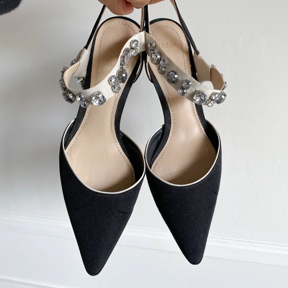 Zara Shoes - FAVE Zara Kitten Slingbacks with Gem Strap - 7.5